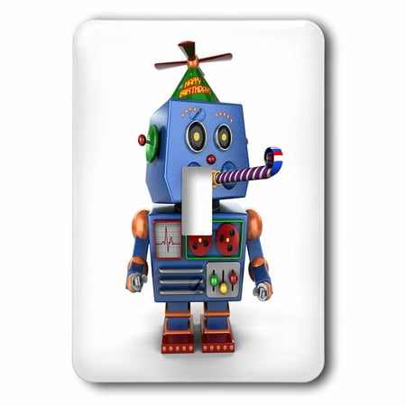 3dRose Vintage toy robot with birthday party hat blowing a party favor celebration cute funny event, 2 Plug Outlet Cover