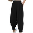 thumbnail image 1 of FAIWAD Woman Summer Solid Color Cropped Pants High Waist Daily Beach Trousers Casual Loose Boho Tapered Pant, 1 of 7