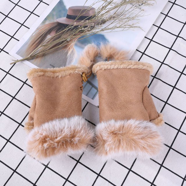 Guantes de medio dedo de piel de conejo, moda para mujer, otoño e invierno, guantes de medio dedo para estudiantes, para escribir en la computadora