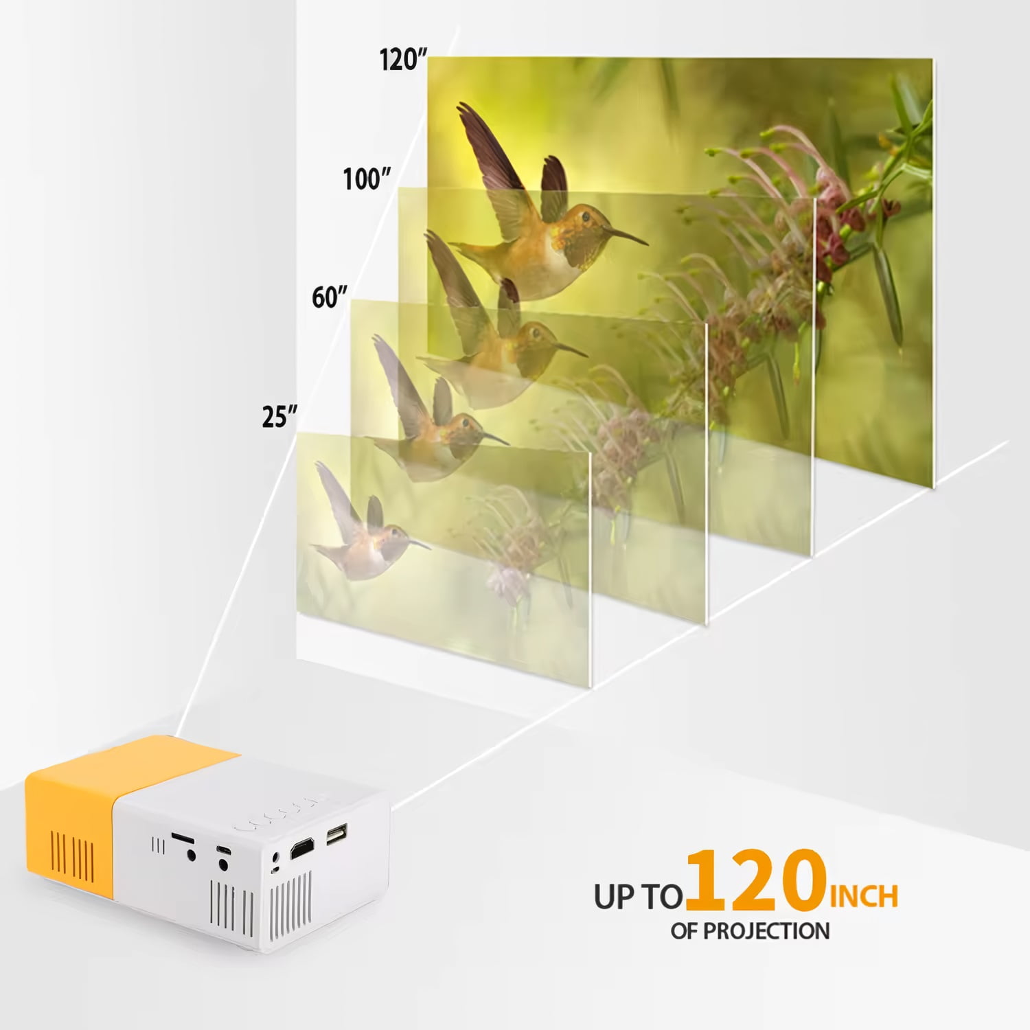 Gold Mini Projector for Cartoon, HD 1080P with Bluetooth 5.4 and Wifi 6,Aspect Ratio 4:3 , 750 ANSI