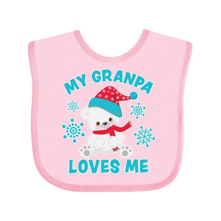 

Inktastic Polar Bear My Granpa Loves Me in Santa Hat with Snowflakes Gift Baby Boy or Baby Girl Bib