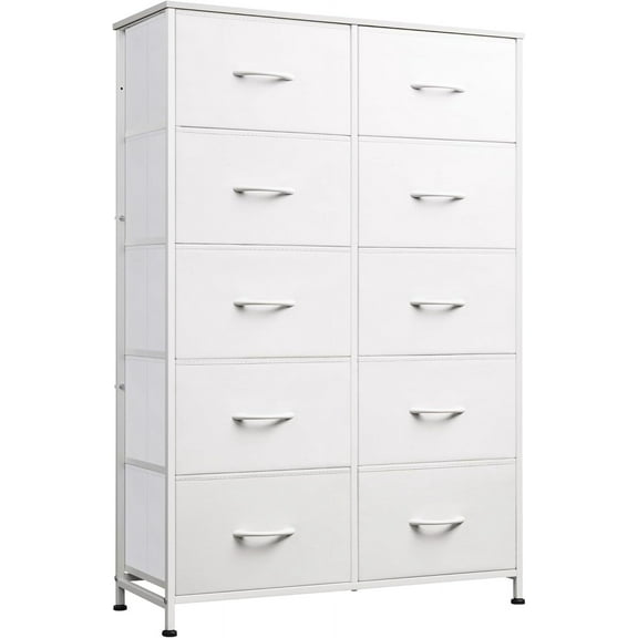 CZMDZH Fabric Dresser for Bedroom with 10 Drawers, Tall Chest of Drawers, White Dressers Bedroom Furniture, Storage Organizer Unit with Bins for Closet, Hallway, Living Room, Entryway
