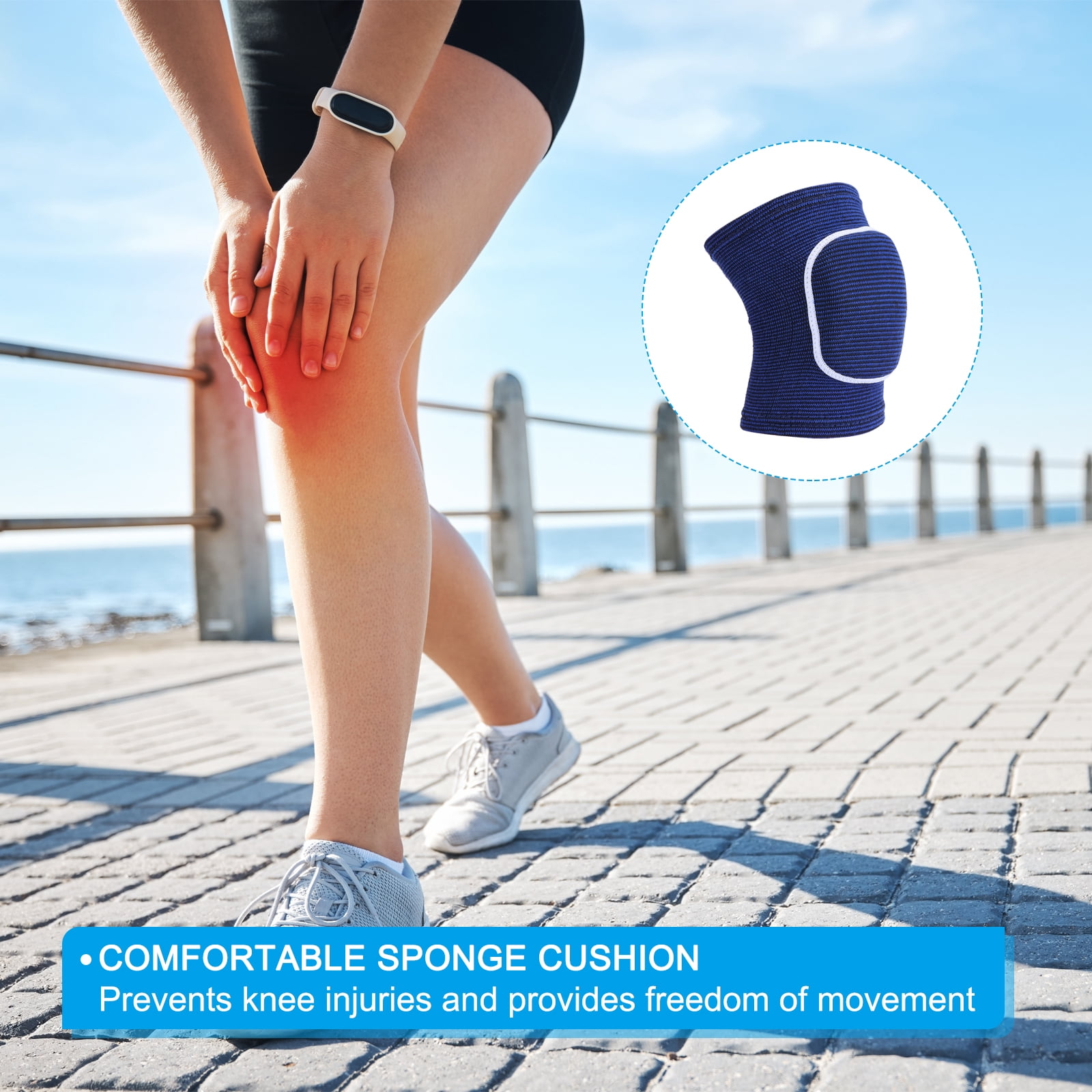 Uxcell L Protective Knee Pads Volleyball Knee Pads Sponge Knee Pads Brace, Blue 3 Pairs