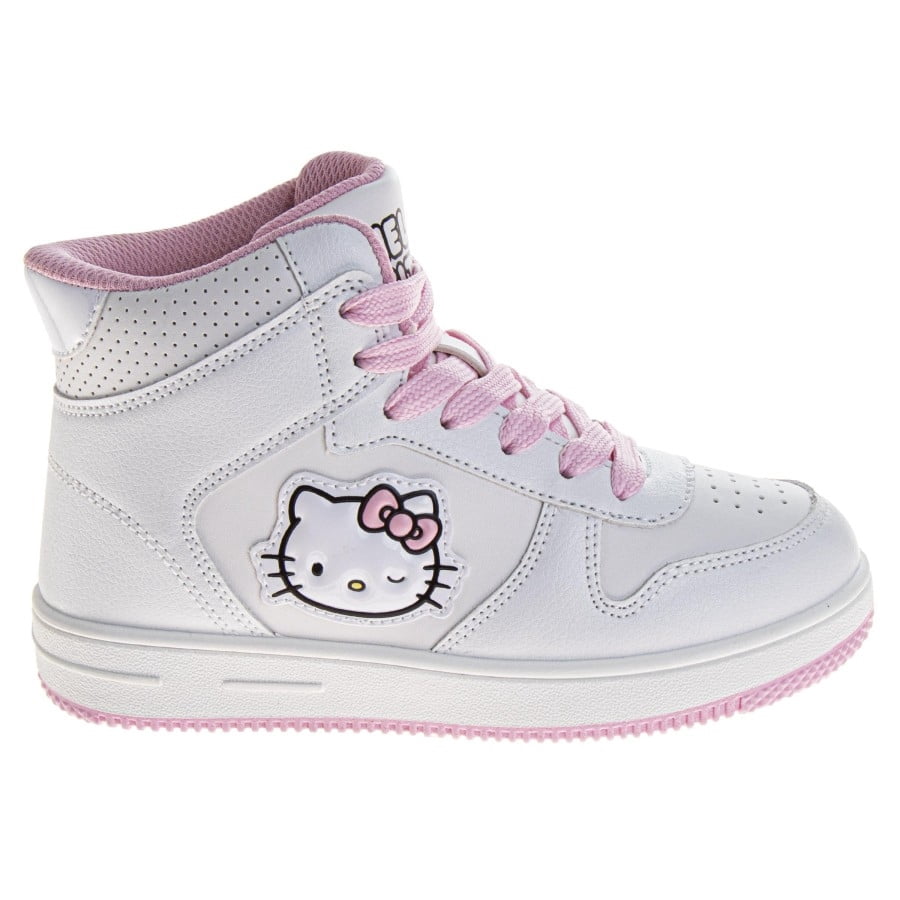 Hello Kitty Girls High Top Sneakers Lace Up (Big Kid), White Pink, Size: 13