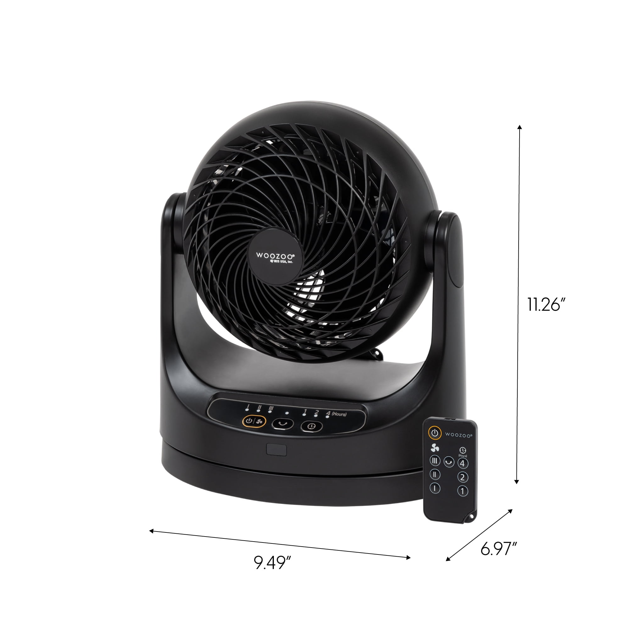 IRIS USA WOOZOO Medium Oscillating Air Circulator Fan with Remote Control, Black