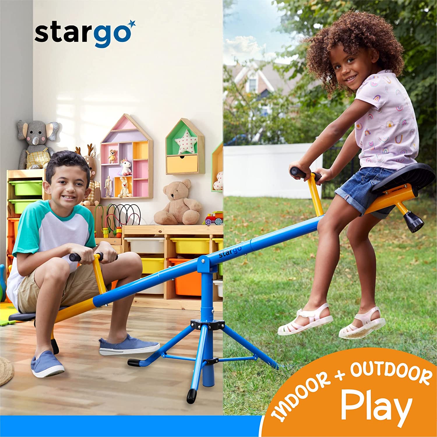 Stargo 360 Swivel Spinning Seesaw for Kids, Teeter Totter with Adjustable Frame Height 46-70”, Indoor or Outdoor Playground Equipment for Toddlers - image 5 of 9