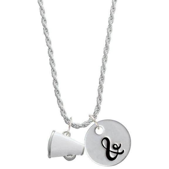 Delight Jewelry Silvertone Small White Megaphone Silvertone Script Initial Disc - & - Charm Necklace, 20" 3"
