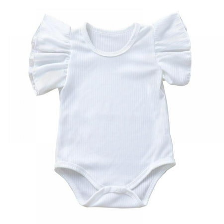 

Newborn Baby Girls Ruffles Romper Short Sleeve Jumpsuit Ribbed Knitted Romper 0-18M