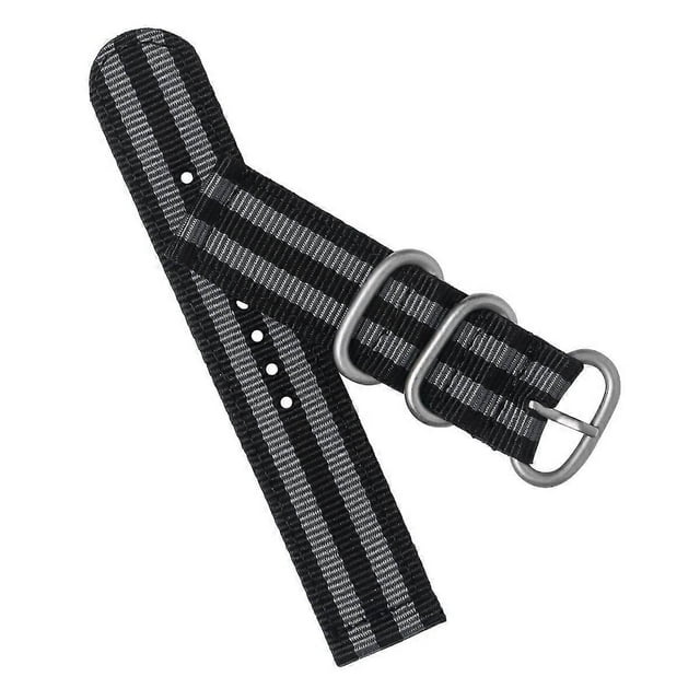 22mm Watch Strap Webbing Durable 2-Joint Nylon Watch Band Wristband for Watch Replacement (Black Grey)