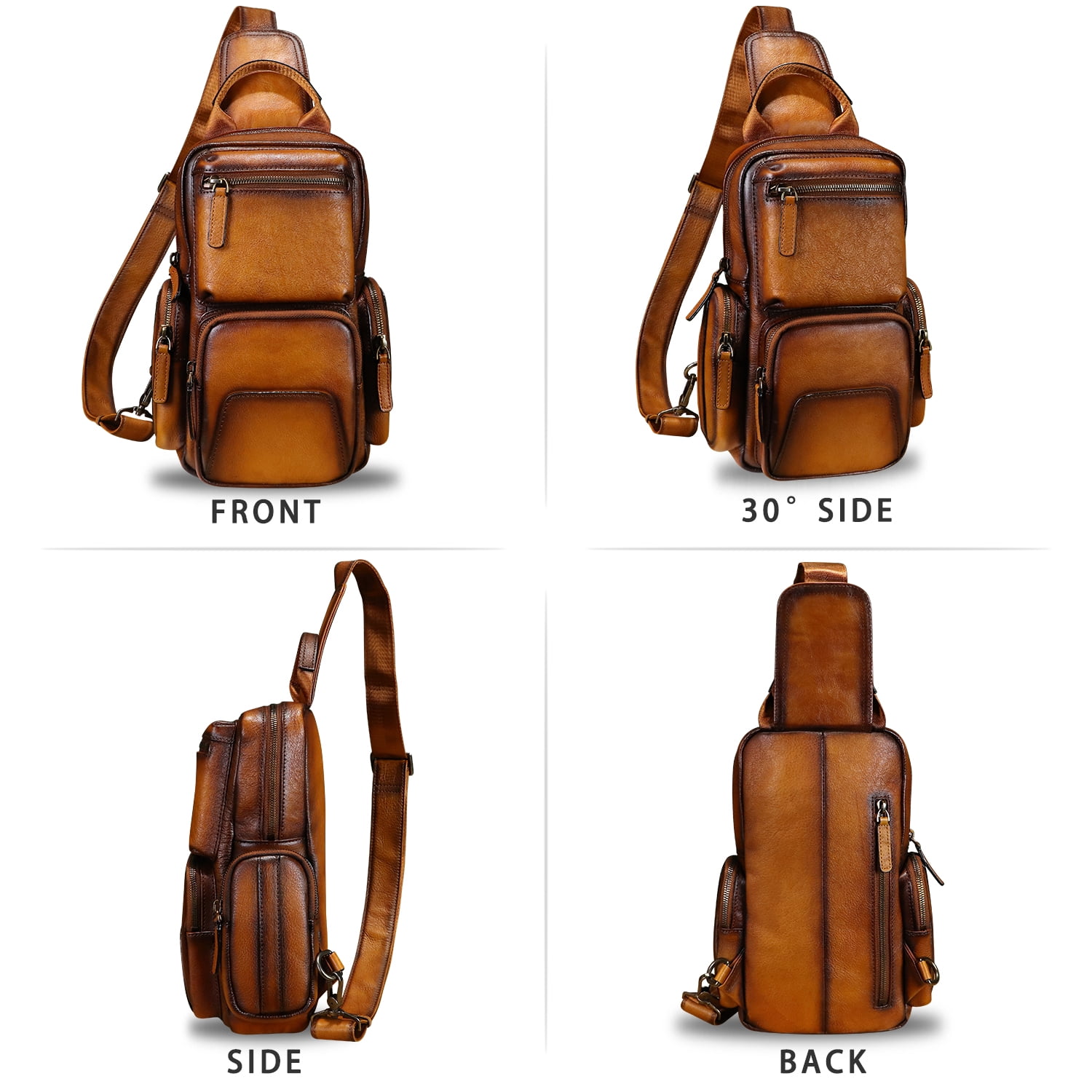 Genuine Leather Sling Bag for Men Women Retro Sling Backpack Purse Crossbody Bag