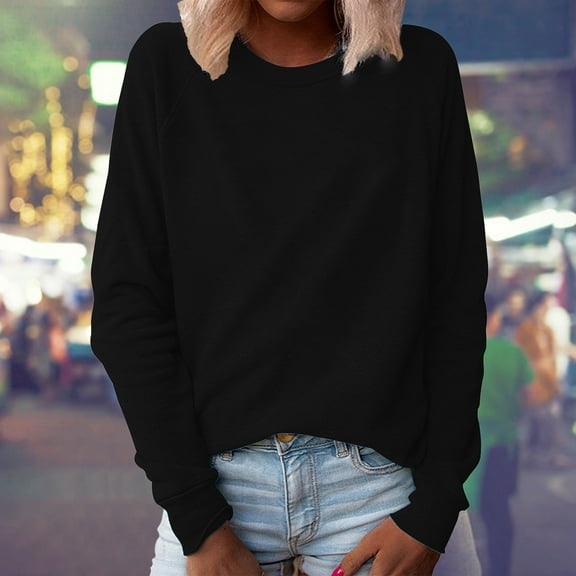 Teissuly Fashion Women Casual Solid Long Sleeve Pullover Plush Sweatshirt Tops