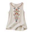 thumbnail image 6 of Womens Summer Tops Loose Embroidered Sleeveless V Neck Cotton Linen Tank Tops for Women Beige L, 6 of 7