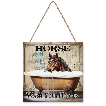 Horse Wash Your Hooves Welcome Decor Sign, Hanging Wood Sign Home Decorative, Printed Wood Wall Art Sign Country Farm Kitchen Wall Home Décor 12"x12"