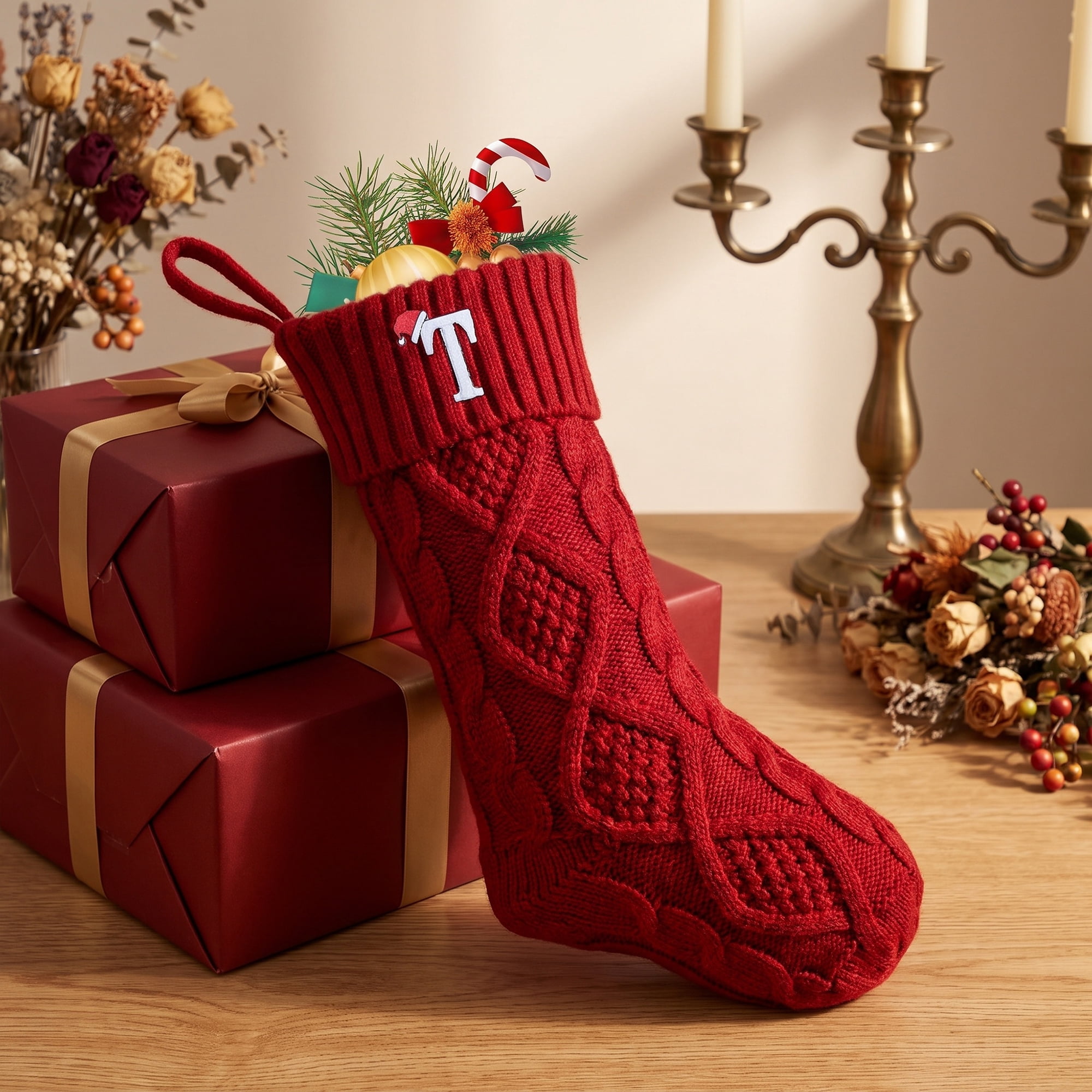 Unique Bargains Canine Bone Christmas Stocking Puppy Keepsake Sack Red Letter T 17"