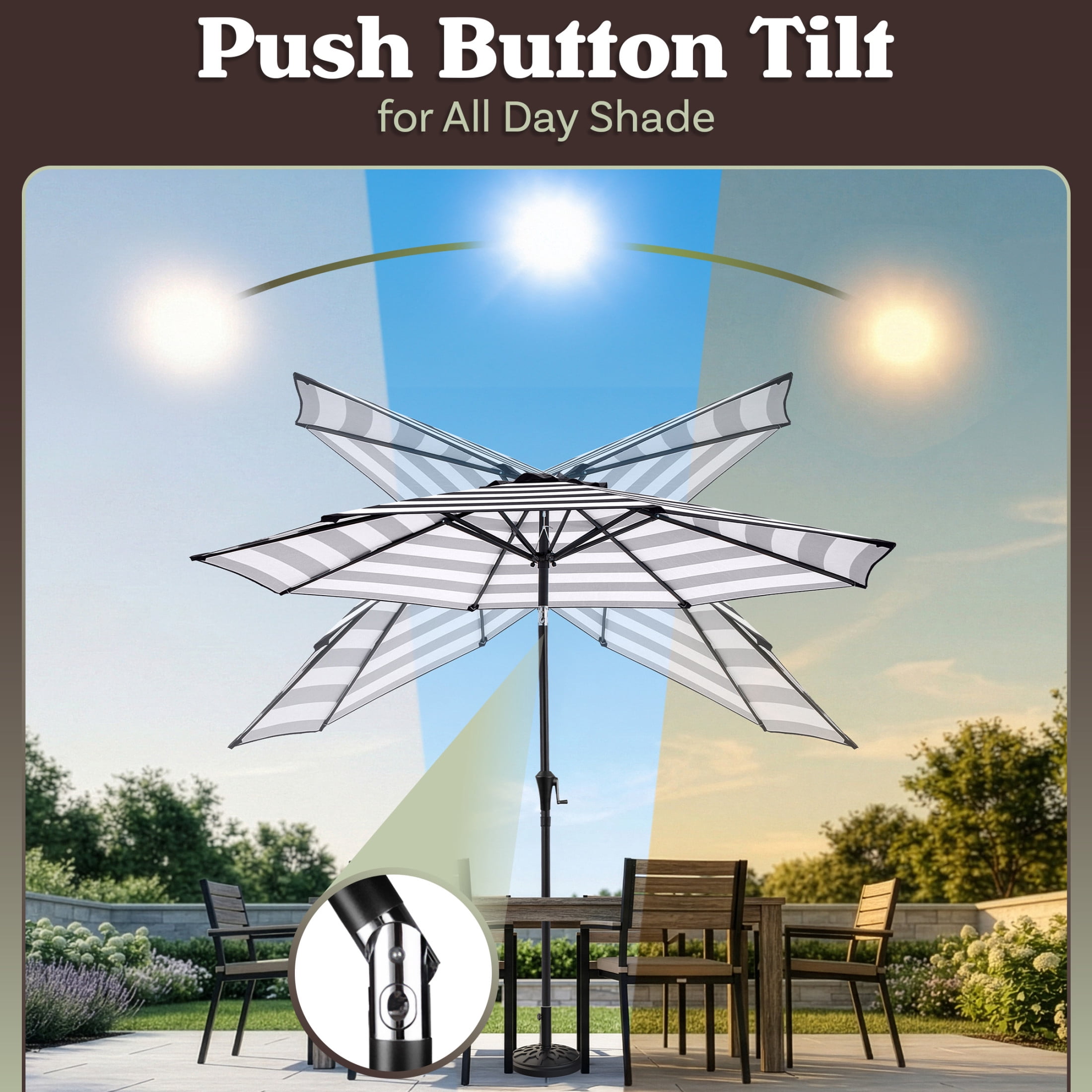 Pure Garden 9 Ft Patio Umbrella with 19lb Outdoor Base Included, Black Stripe