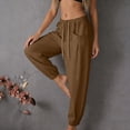 thumbnail image 5 of BUIGTTKLOP Cotton Linen Joggers for Women Tapered Leg Summer Casual Drawstring Elastic Waist Lightweight Jogger Pants, 5 of 6