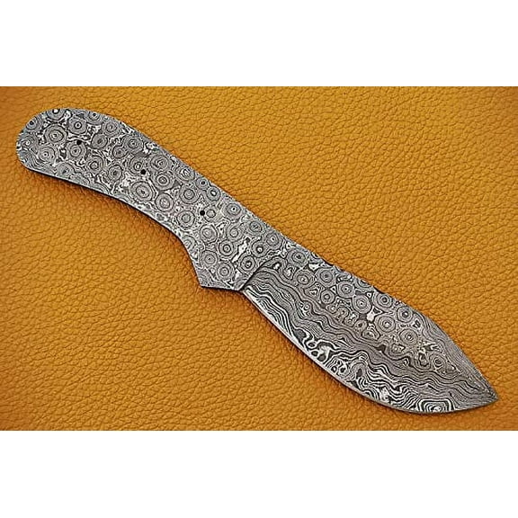 Knife Making, Damascus Steel Blank Blade 8.5 inches Long Hand Forged Trailing Point Skinning Knife, Pocket Knife with 3 Pin Hole, 3.75 inches Cutting Edge, 4" Scale Space