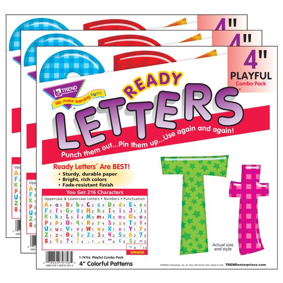 TREND Colorful Patterns 4-Inch Play Combo Ready Letters, 648 Pieces