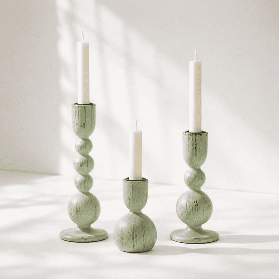 Wooden Taper Candle Holders Set Of 3 Sgreen Candlesticks