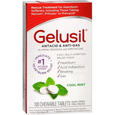 Gelusil Antacid/Anti-Gas Tablets Cool Mint, 100 Tablets (Pack of