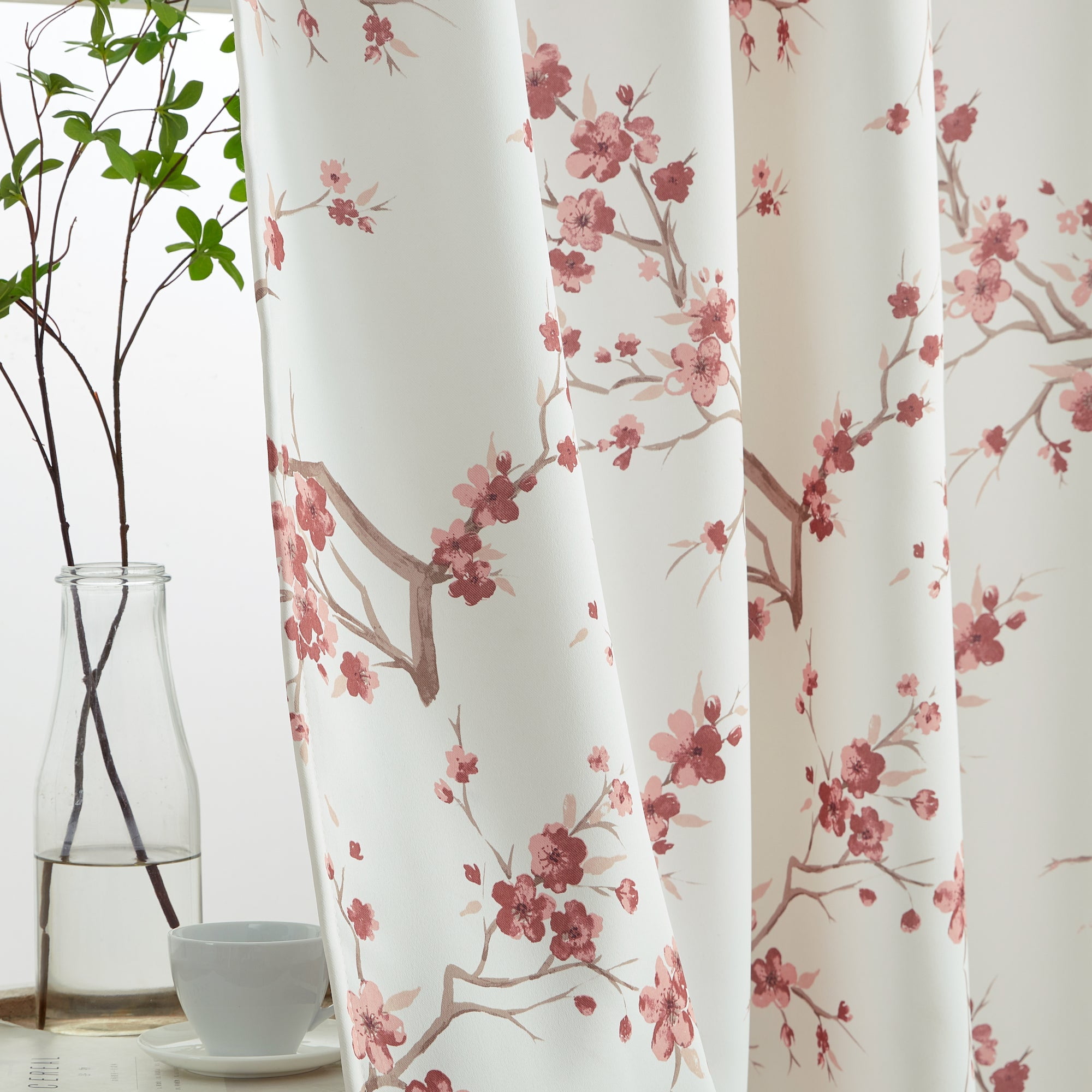 THD Yasmine Floral Room Darkening Rod Pocket Light Filtering Curtain Panels - Set of 2