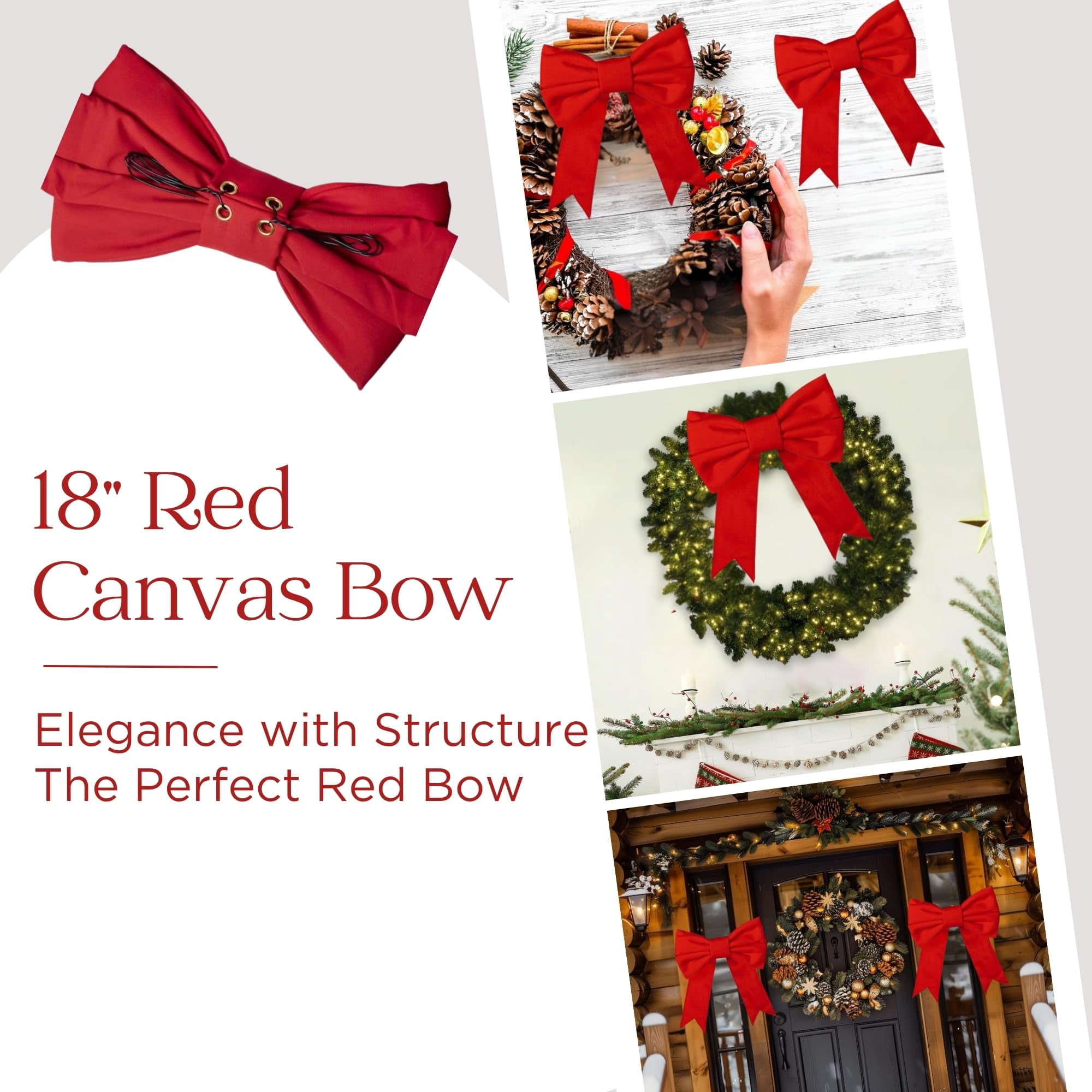 Christmas Designers 18in Red Christmas Bow Canvas UV Protected Indoor Outdoor