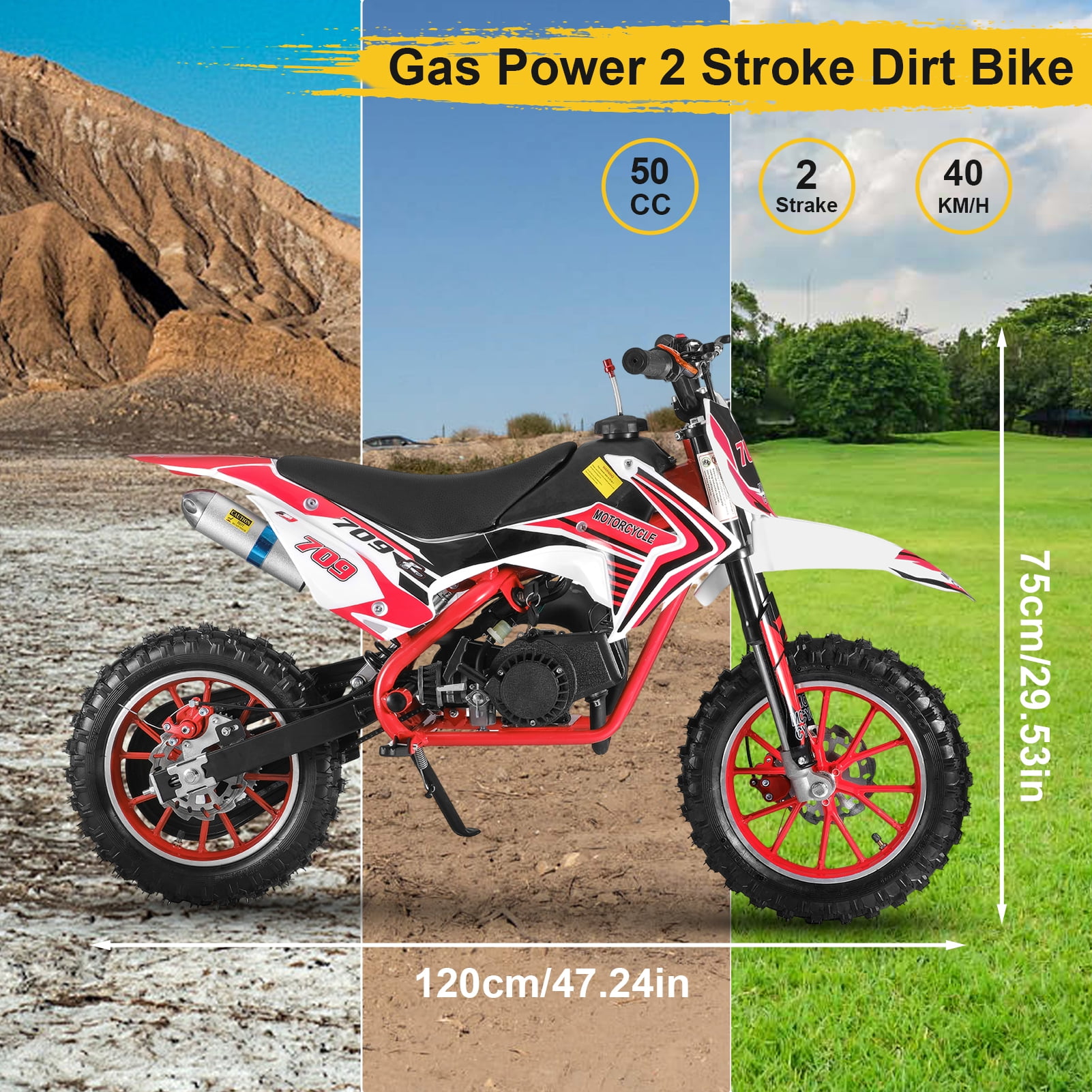 Meoldis 49cc Kids Dirt Bike - 2-Stroke Gas Powered Mini Motorcycle for Boys & Girls 8-14 Years, Off-Road Motocross Bike with Dual Disc Brakes & 10" Tires (Max 30KM/H, 150kg Capacity)