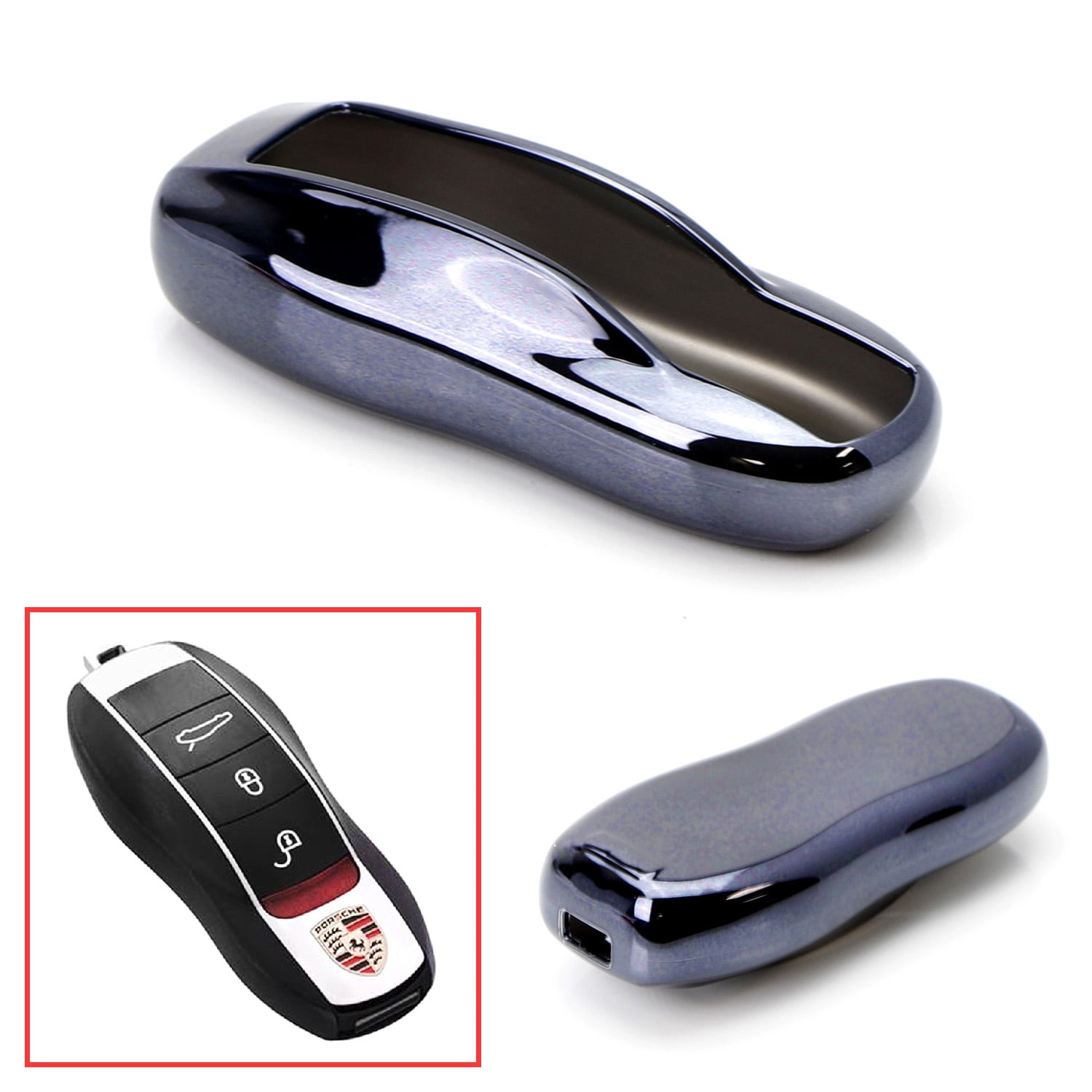 Light Weight Glossy Finish Key Fob Replacement Protection Case Carbon Fiber Key Fob Cover For Porsche Key Fob Remote Key Black Fit Porsche 718 911 918 Panamera Macan Cayenne Boxster Cayman Car Key