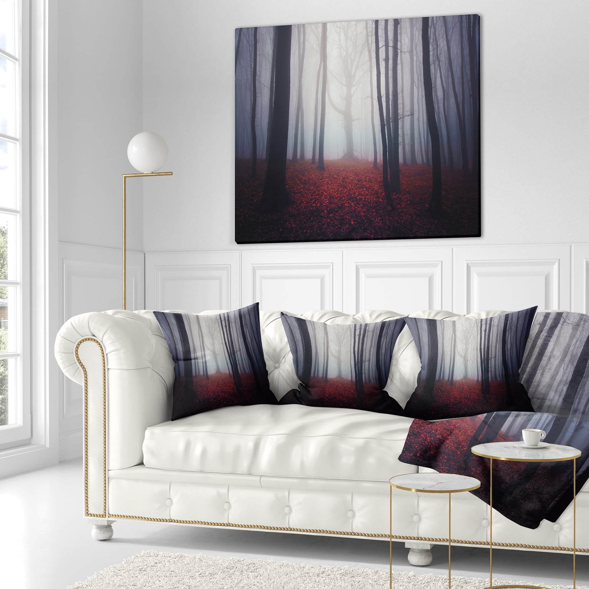 Designart Dark Spooky Misty Forest - Landscape Photo Throw Pillow - 18x18