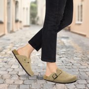 Women's Genuine Suede Clogs Soft Cork Footbed Sandals Leather Mules Potato Shoes with Arch Support