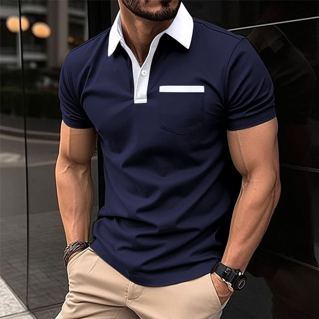 2024 Spring Summer Men Polo Shirt Short Sleeve Polo Shirts Contrast Color Polo New Clothing Streetwear Casual Fashion Men Tops Walmart