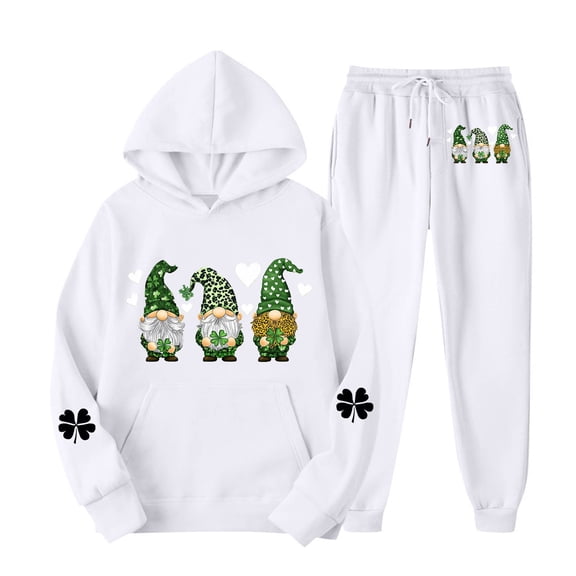 ClodeEU Women's 2 Piece Flowers Print Sportswear Set ,Round Neck Long Sleeve Sweatshirts and Cuffed Joggers Set B-White,Womens Plus XL