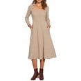 thumbnail image 2 of Vestido de suéter de punto para mujer Inspire Chic, con cuello cuadrado, decoración de botones, vestido midi acampanado con bolsillos, talla M, color caqui claro, 2 of 6
