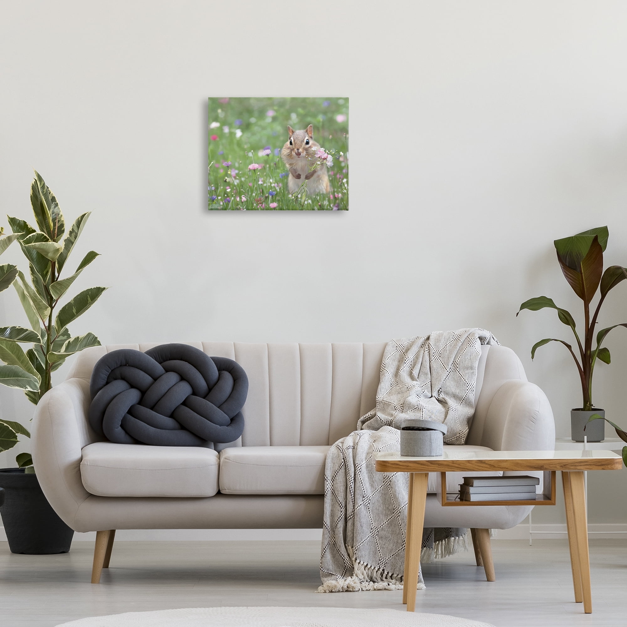 Stupell Industries Chipmunk Picking Flowers Animals & Insects Painting Gallery Wrapped Canvas Art Print Wall Art, 20 x 16