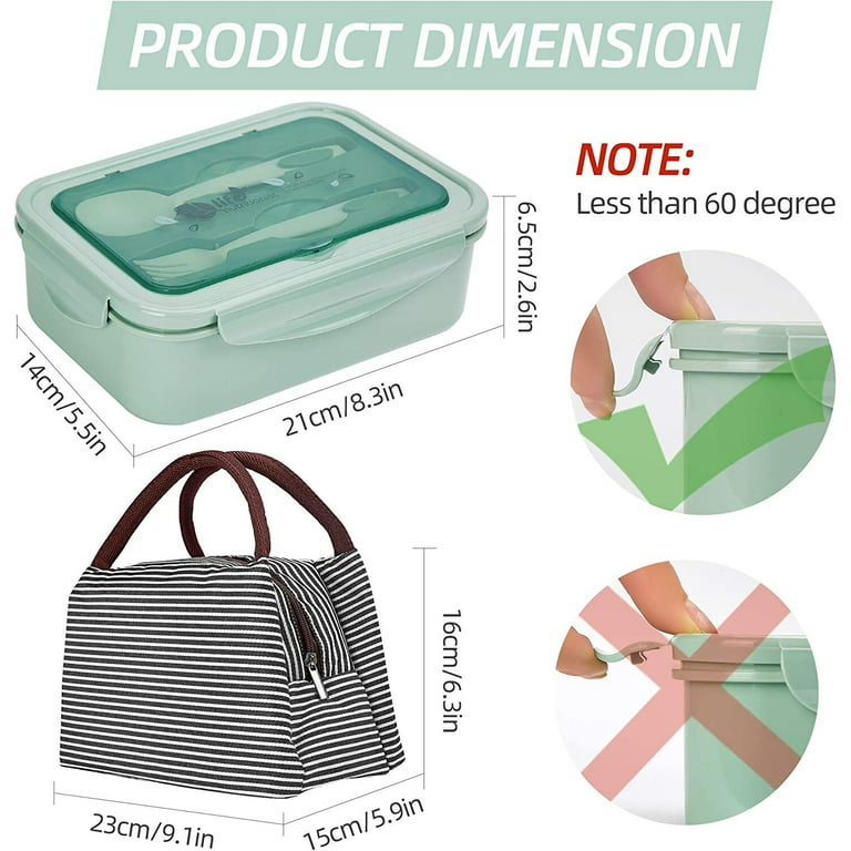 sunsella Leakproof, 3 Compartment, Bento Lunch Box, Airtight Food Storage Container - Green