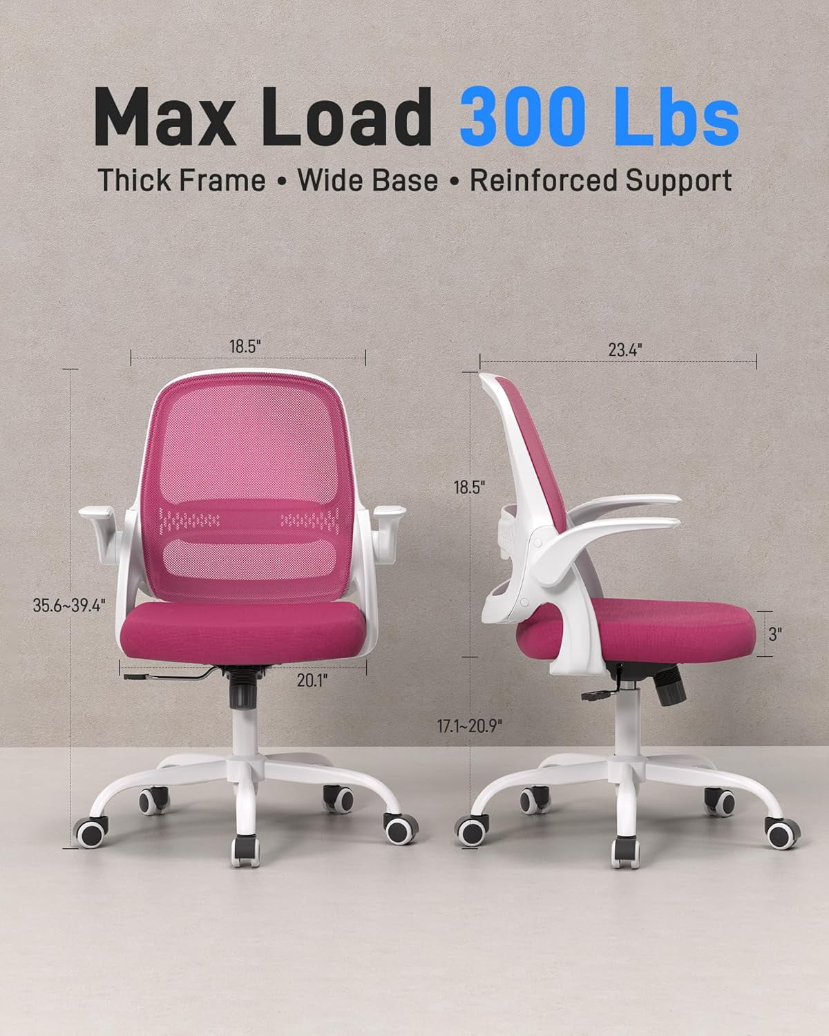 Ergonomic Mesh Office Chair for Home Office, Flip-Up Arms, Breathable Mesh Back & Thick Seat Cushion, Swivel Rolling Computer Desk Chair，Supports 300 lbs