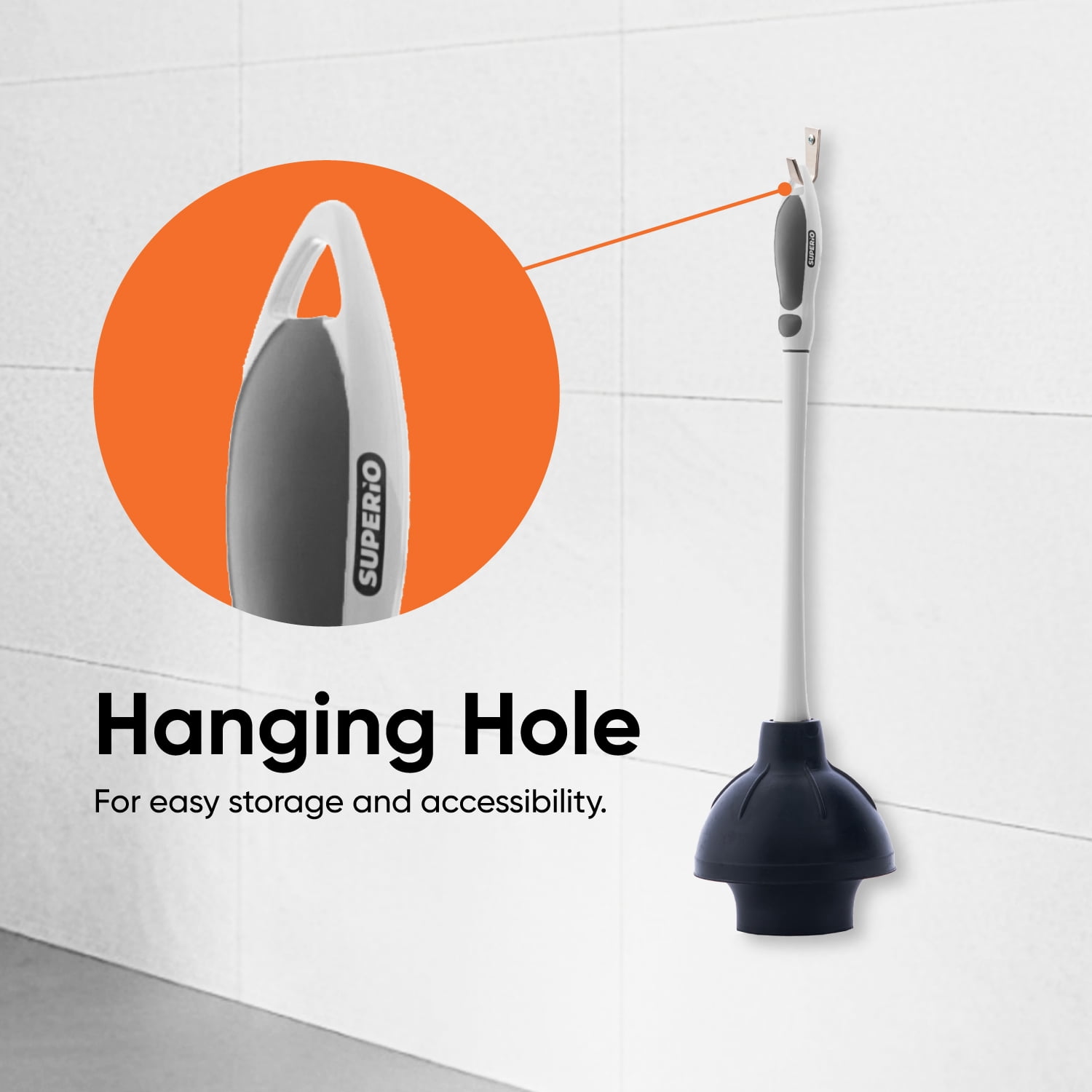 Superio Sink & Toilet Plunger + Toilet Bowl Brush and Holder Set - Dual-Purpose Drain Plunger with Mold-Resistant Rubber Head & Ergonomic Grip