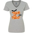 thumbnail image 3 of Inktastic Halloween Trick-or-Treat with Spider and Bats Women's V-Neck T-Shirt, 3 of 5