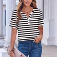 thumbnail image 4 of Plebaso T-Shirts à Rayures Col en V pour Femmes Manches Courtes Été Décontracté Blouses Amples pour Femmes, 4 of 7