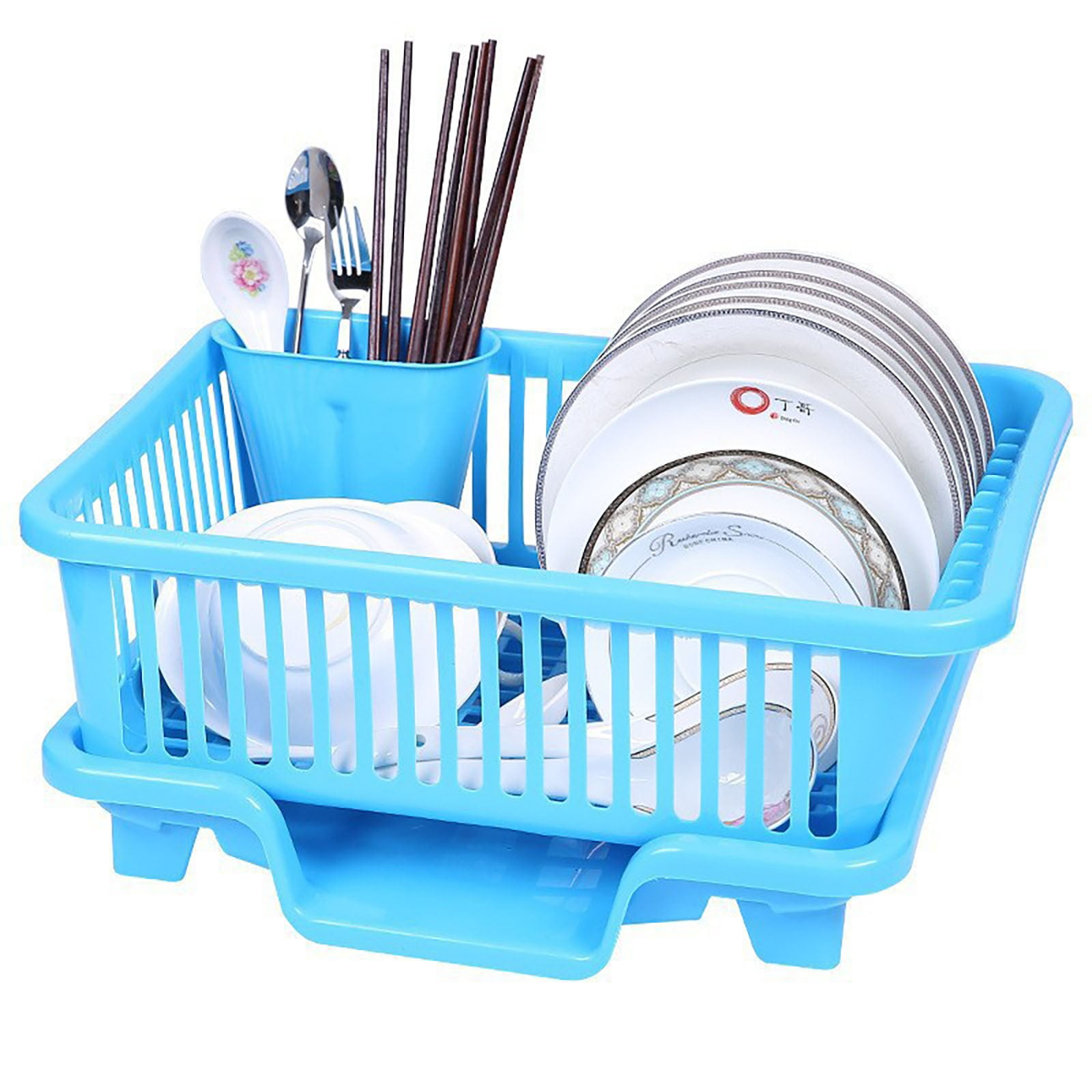 Plastic Dish Drying Rack, Sink Set Dish Rack, Drainer with Attached Drainboard Utensil Cup Holders for Home Kitchen Counter Top Organizers