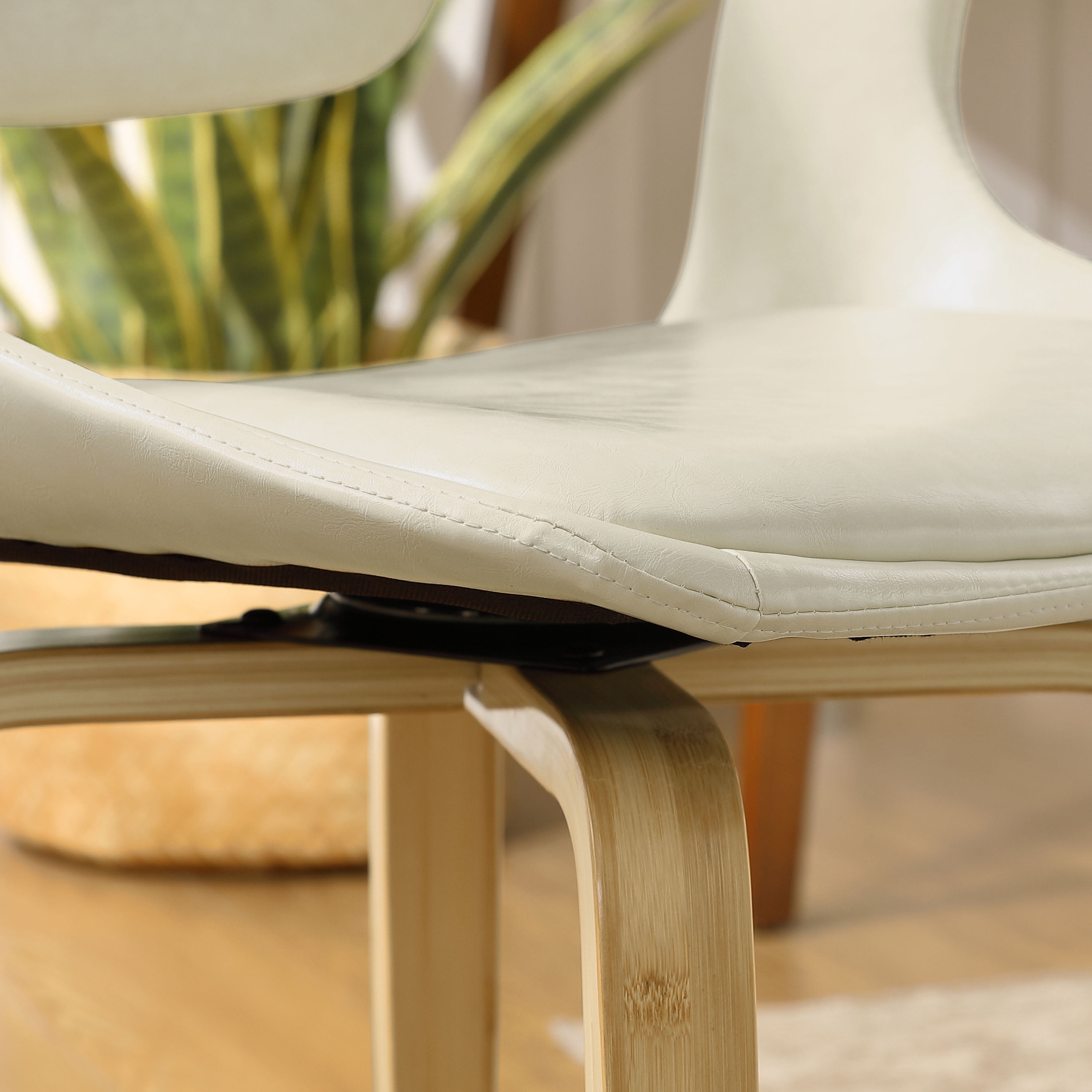 Art Leon Office Chair, Faux Leather Swivel Desk Chair with Wood Legs, Off-white