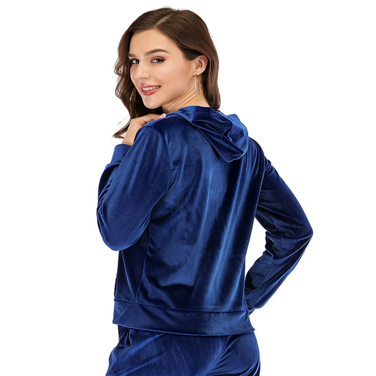 Women's Soft Velour Zipper-Up Track Jacket with Hoodie Velour Sweatshirt  Casual Joggers Hooded Jacket Casual Velour Coat Tops Sport Outwear