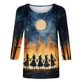 thumbnail image 5 of T-Shirts pour Femmes Hauts d'Halloween Imprimés Col Rond Manches 3/4 Ample, 5 of 5
