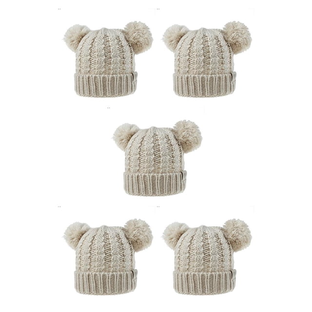 Sonducket Sombrero Pompones esponjosos Bolas Diseño de doble capa Sombrero Buena retención de calor Gran elasticidad Gorras para niños Beige Beige 5piezas