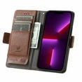 thumbnail image 4 of SaniMore Magnetic Clasp Wallet Case for iPhone 15 Plus with Cash & Card Slots, RFID Blocking Soft TPU + PU Leather Shockproof Protective Cover with Folio Flip Kickstand Shell, Darkbrown, 4 of 15