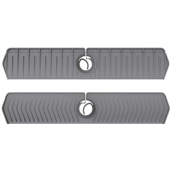 30 Inch Sink Splash Guard, Longer Silicone Sink Mat for Kitchen Bathroom, Faucet Guard Draining Mat, 90° Foldable Tap Draining Mat for Kitchen Sink with 2 Ports, Drip Protector Splash Countertop