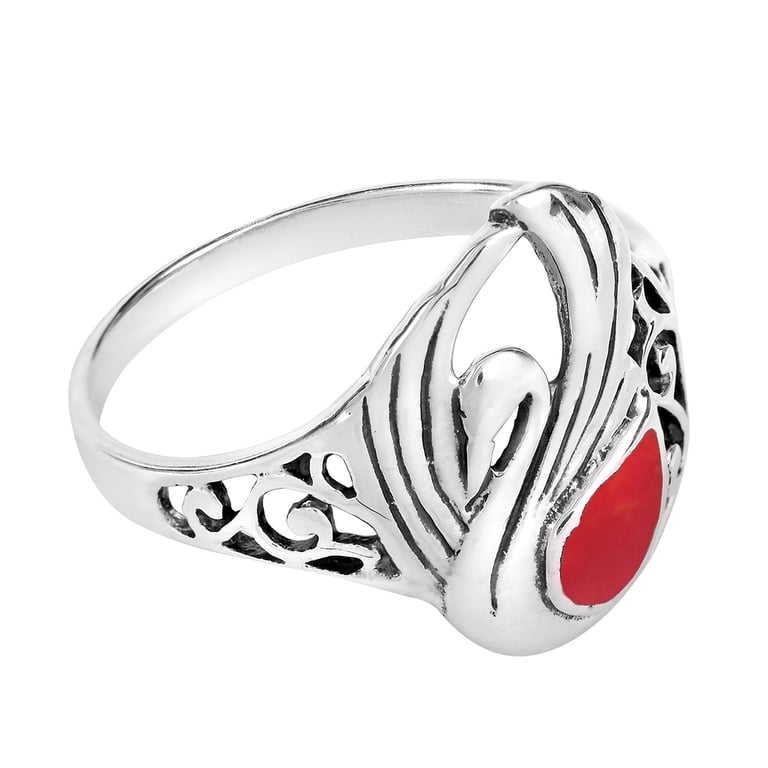 Ocean Red Coral 925 Sterling silver Set -Pendant, Earrings & Adjustable ring. Amazing Waves Myriad of Synthetic Red Coral Stone Sterling  main image 2