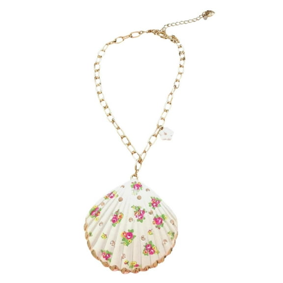 Betsey Johnson Pendant Shell Yeah Flower Seashell Necklace Gold White Pink Womens Jewlery