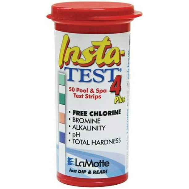 LaMotte Insta-Test 4 Plus, Test de Chlore Libre, Brome, Alcalinité, pH, Dureté Totale (50 Bandelettes)