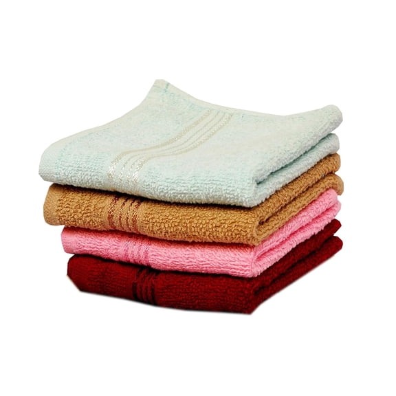 Space Fly Soft Cotton Face Towel 600 Gsm | Absorbent Washcloths & Handkerchief Set For Home, Gym & Baby Care (Multicolor) - Set Of 4